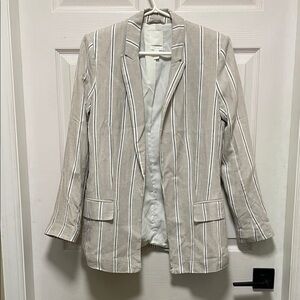 H&M | NWOT | Beige & White | Striped | Linen Blend | Blazer | Size 4